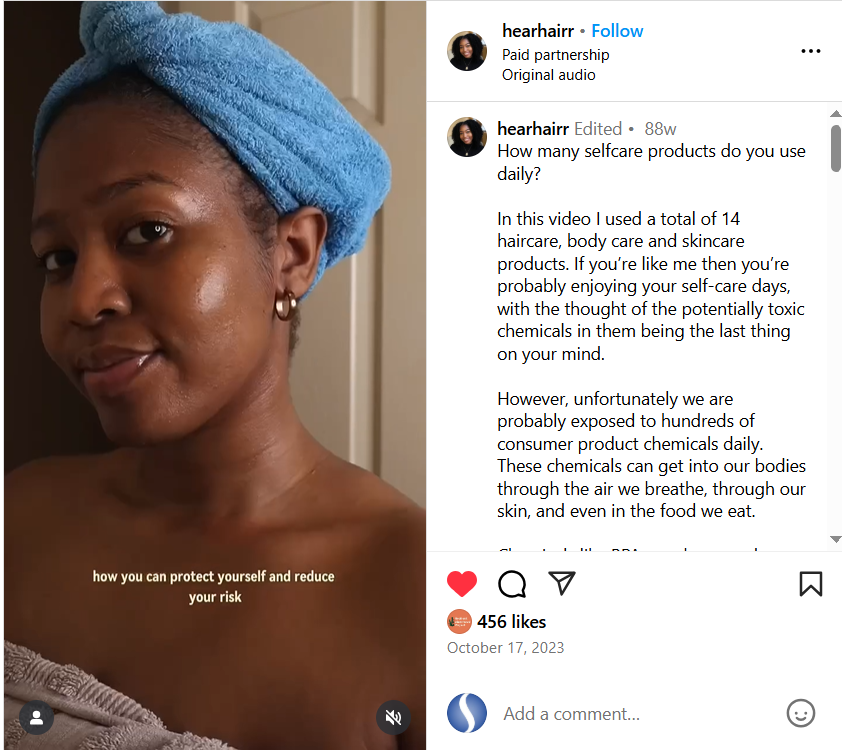 social media influencer talking about chemicals in products